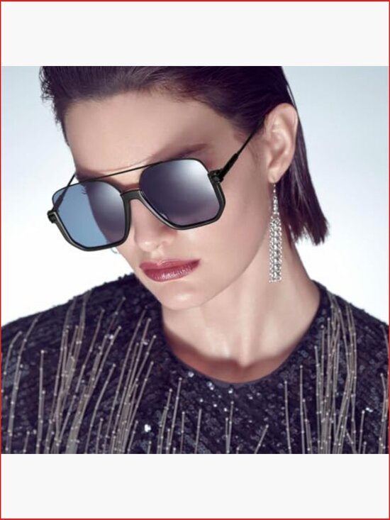 Retro Oversized Square Double Bridge Pilot Sunglasses Metal Frame UV Protection main image 5